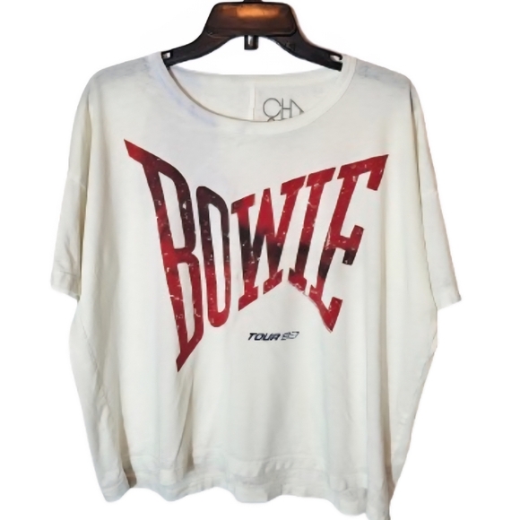 Chaser Bowie Tour 93 White Graphic Women's Top Size Medium *See Stain? - Picture 1 of 7